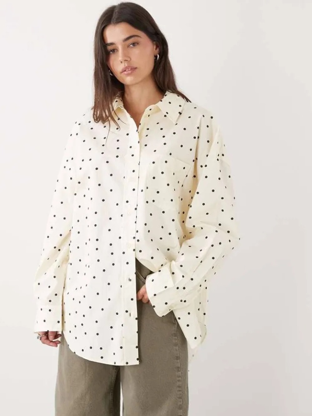 ASOS Monki oversized long-sleeved shirt in a light yellow polka dot S/M